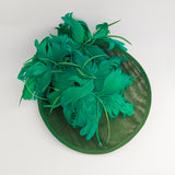 Emerald green feather large saucer disc fascinator hat