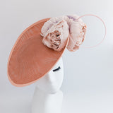 Terracotta dusty pink large flower saucer disc fascinator hat