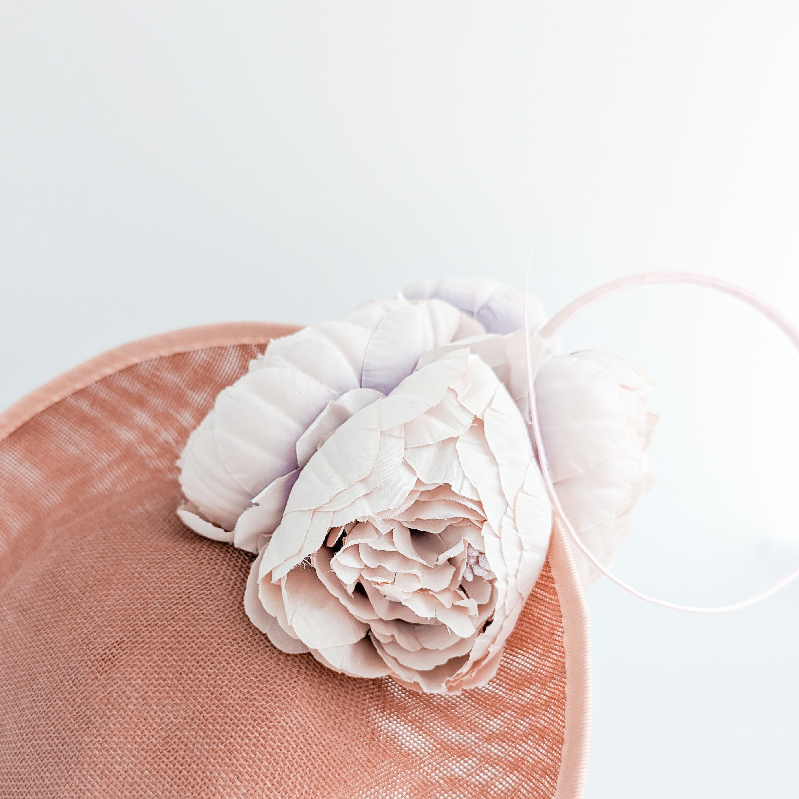 Terracotta dusty pink large flower saucer disc fascinator hat