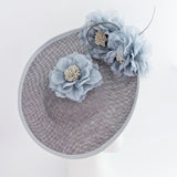 Grey large flower saucer disc fascinator hat