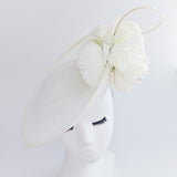 Cream large flower saucer disc fascinator hat