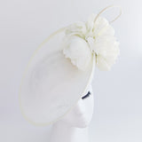 Cream large flower saucer disc fascinator hat