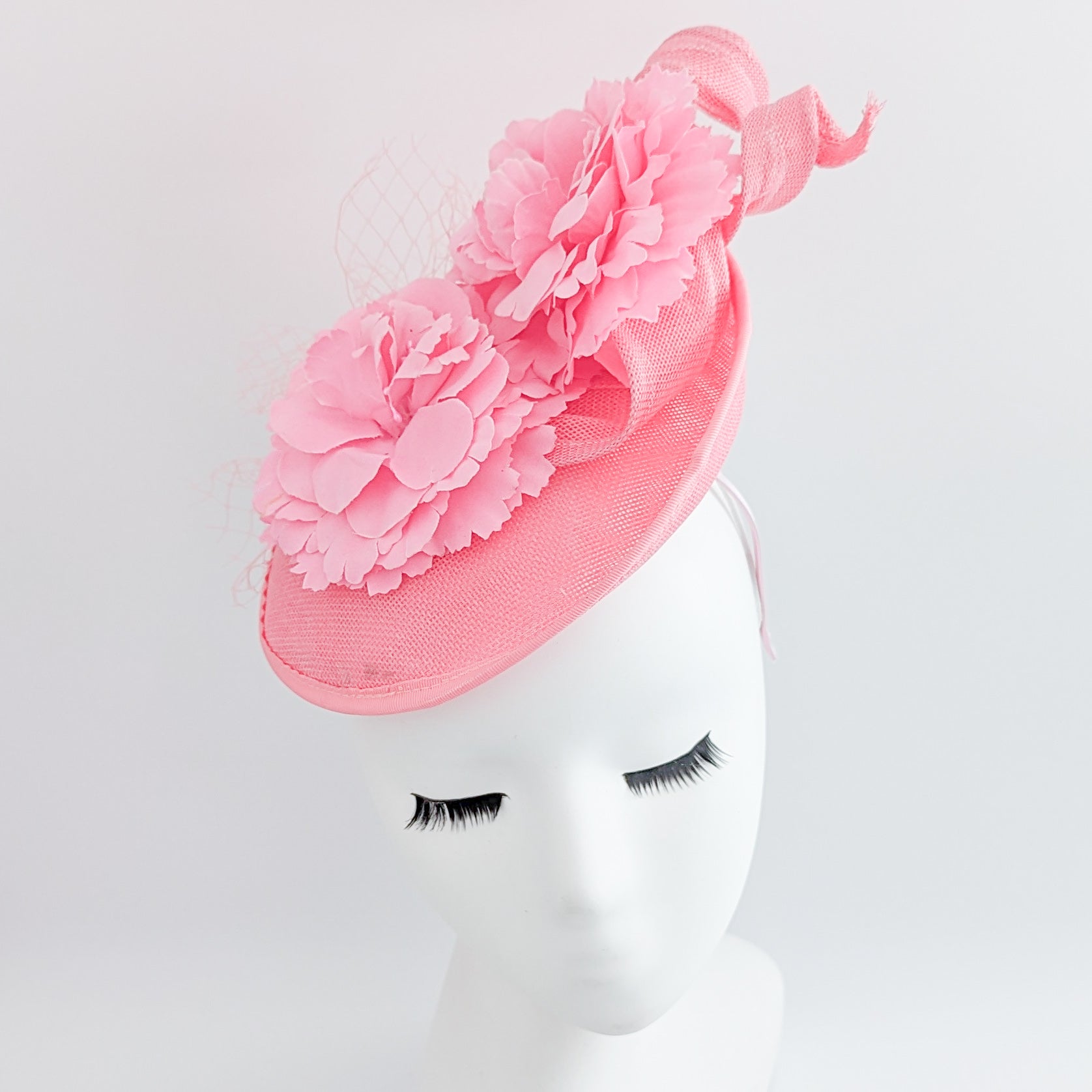 Pink flower fascinator disc saucer hat