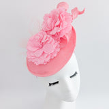 Pink flower fascinator disc saucer hat