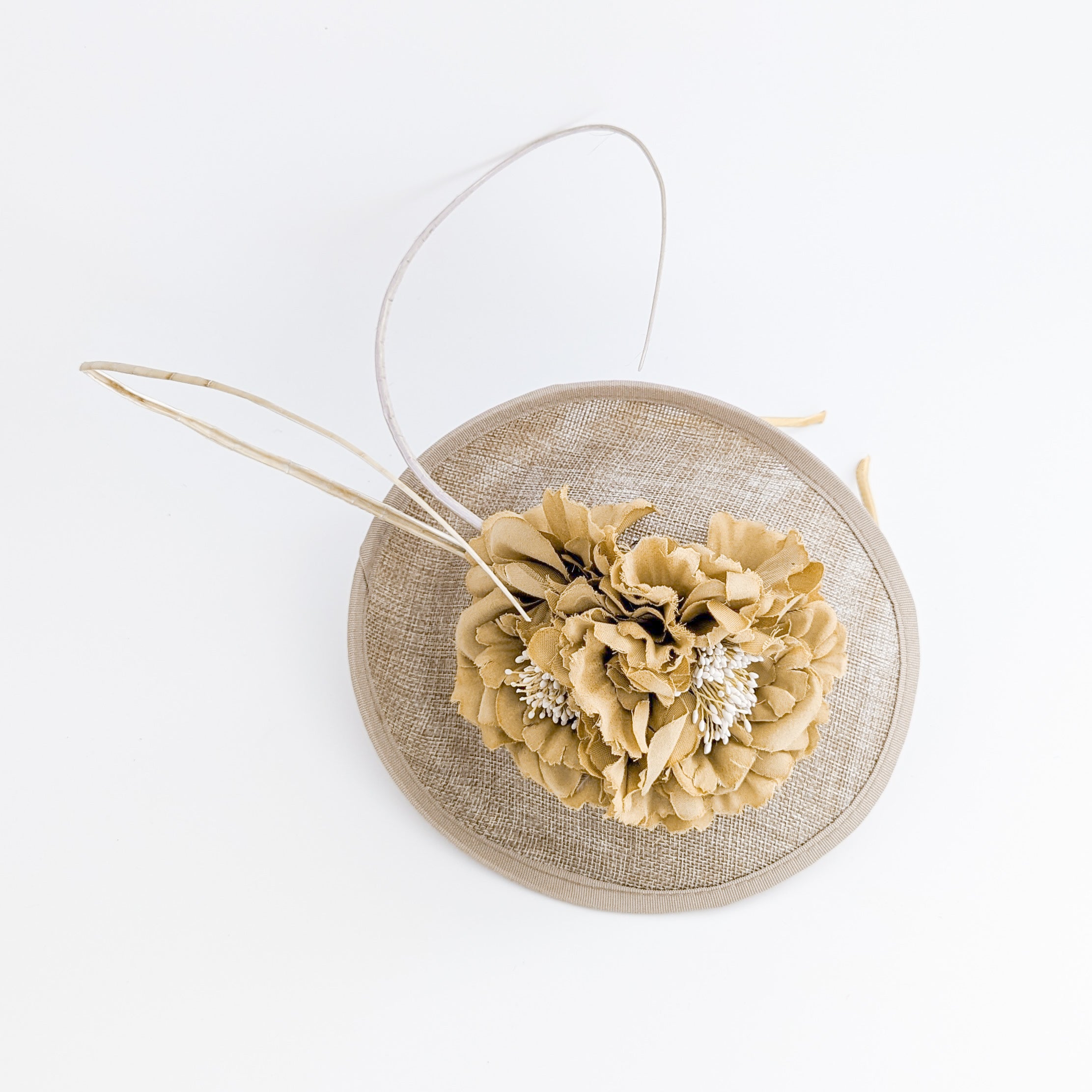 Beige toffee flower disc saucer fascinator hat