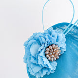 Sea blue flower disc saucer fascinator hat