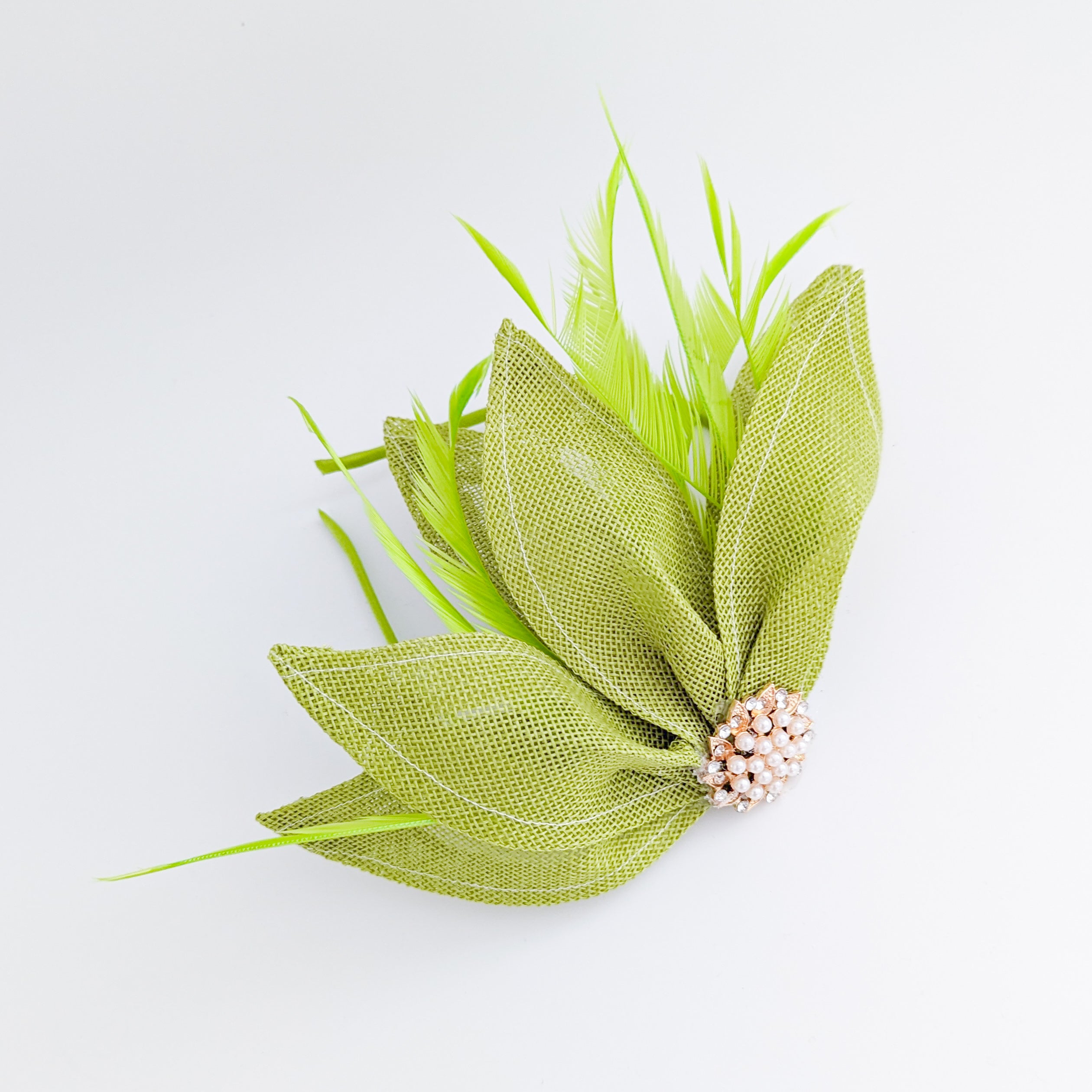 Matcha lime green feather petal fan fascinator hat