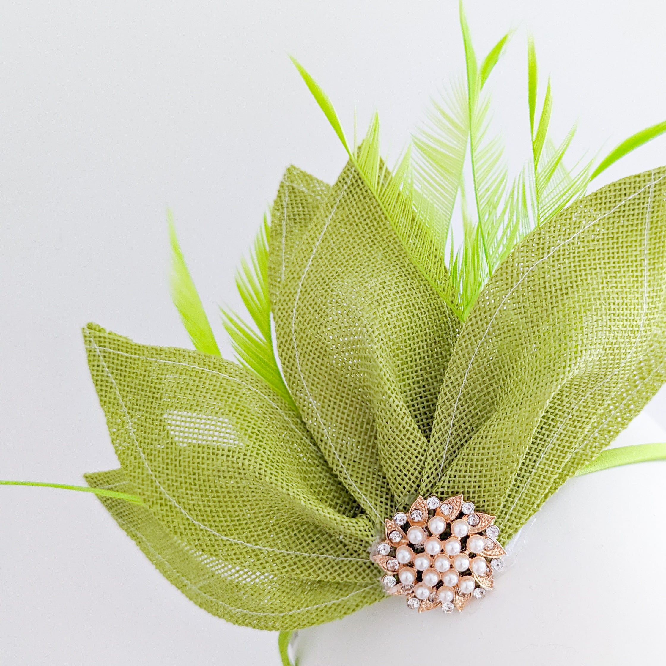 Matcha lime green feather petal fan fascinator hat