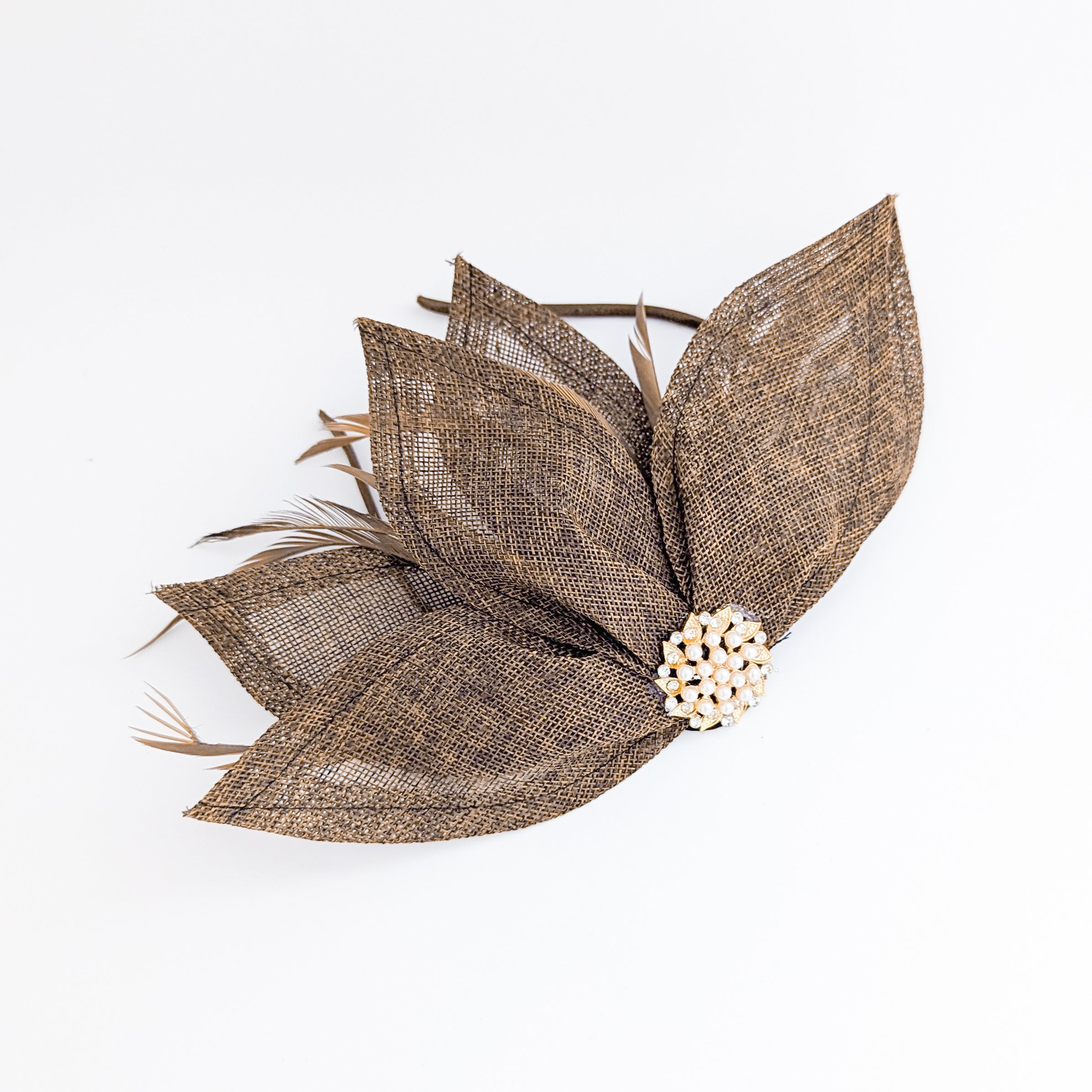 Chocolate brown feather petal fan fascinator hat