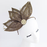 Chocolate brown feather petal fan fascinator hat