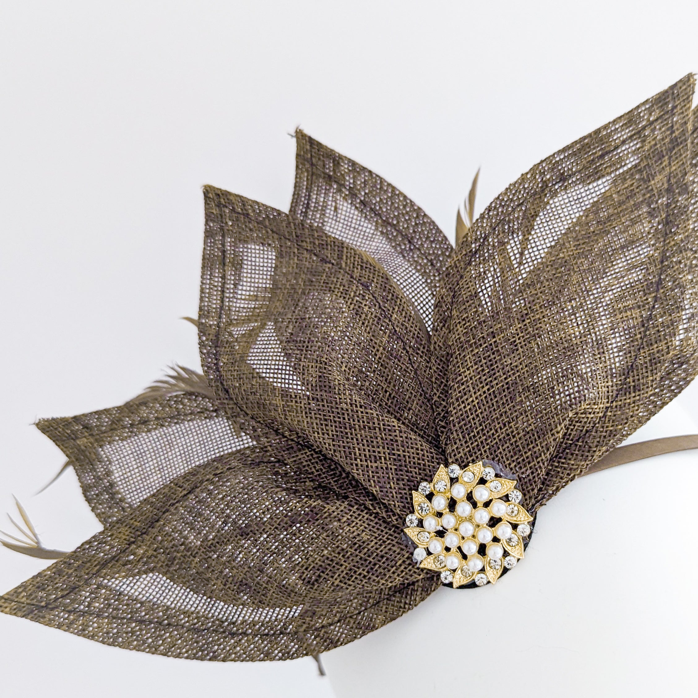 Chocolate brown feather petal fan fascinator hat