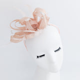 Light peach pink crystal feather fascinator hat