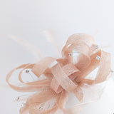 Light peach pink crystal feather fascinator hat