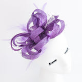 Royal purple crystal feather fascinator hat