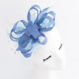 Cappello fascinator di piume di cristallo blu fiordaliso