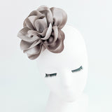 Silver satin rose fascinator hat