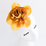 Warm gold satin rose fascinator hat