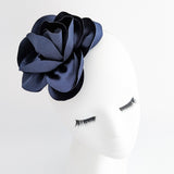 Navy blue satin rose fascinator hat