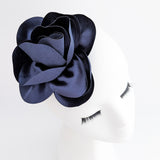 Navy blue satin rose fascinator hat