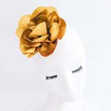 Bronze gold satin rose fascinator hat