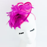 Fuchsia pink feather disc saucer fascinator hat