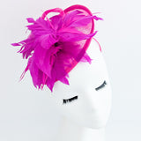 Fuchsia pink feather disc saucer fascinator hat