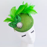 Lime green feather pearl fascinator hat