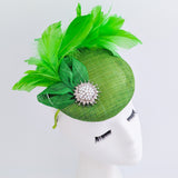 Lime green feather pearl fascinator hat