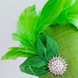 Lime green feather pearl fascinator hat