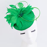Shamrock green feather satin fascinator hat