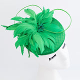 Shamrock green feather satin fascinator hat