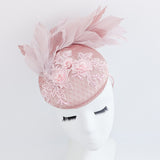 Blush pink feather lace satin fascinator hat