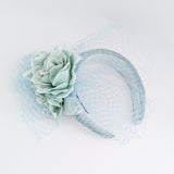 Aquamarine blue flower padded velvet headband fascinator