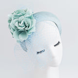 Aquamarine blue flower padded velvet headband fascinator