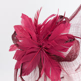 Burgundy feather large teardrop fascinator hat