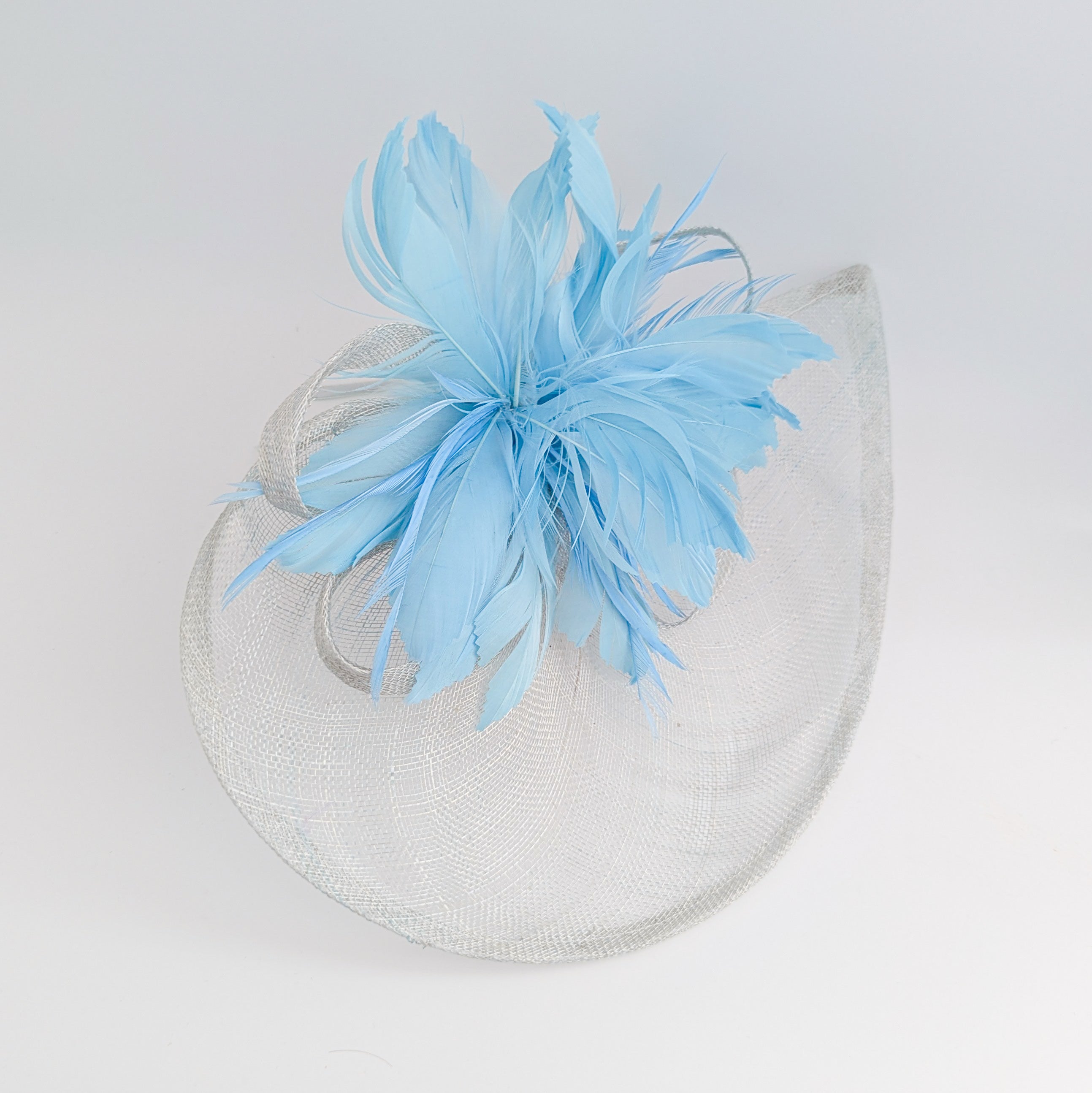 Aquamarine blue feather large teardrop fascinator hat