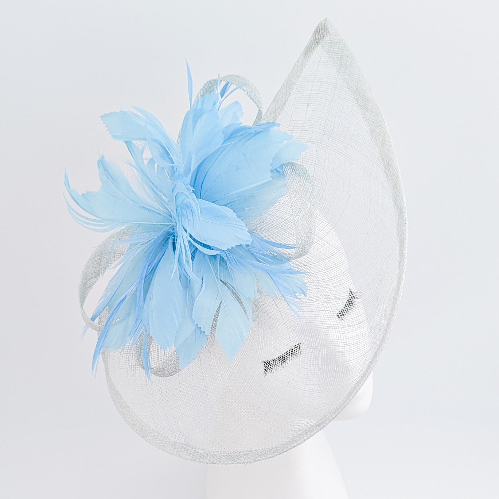 Aquamarine blue feather large teardrop fascinator hat