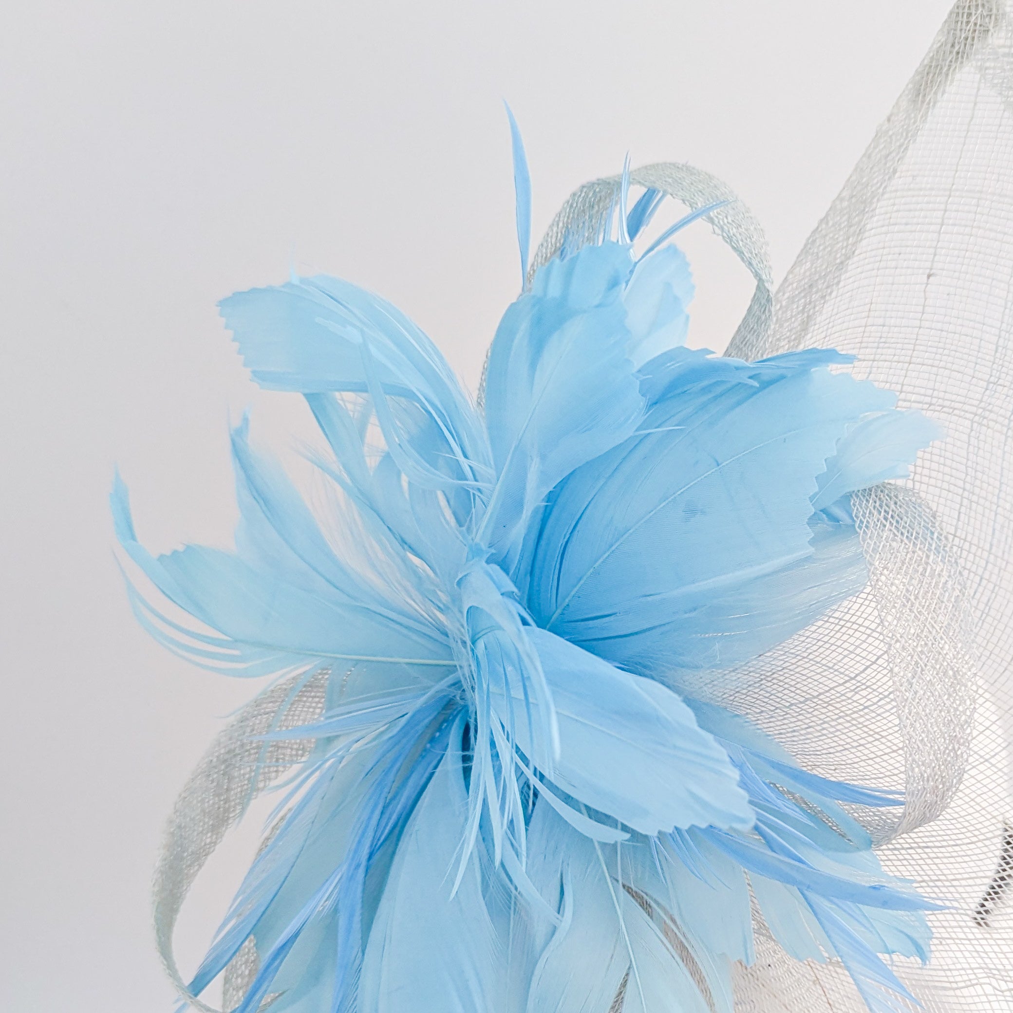 Aquamarine blue feather large teardrop fascinator hat
