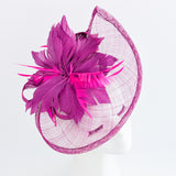 Magenta pink feather large teardrop fascinator hat