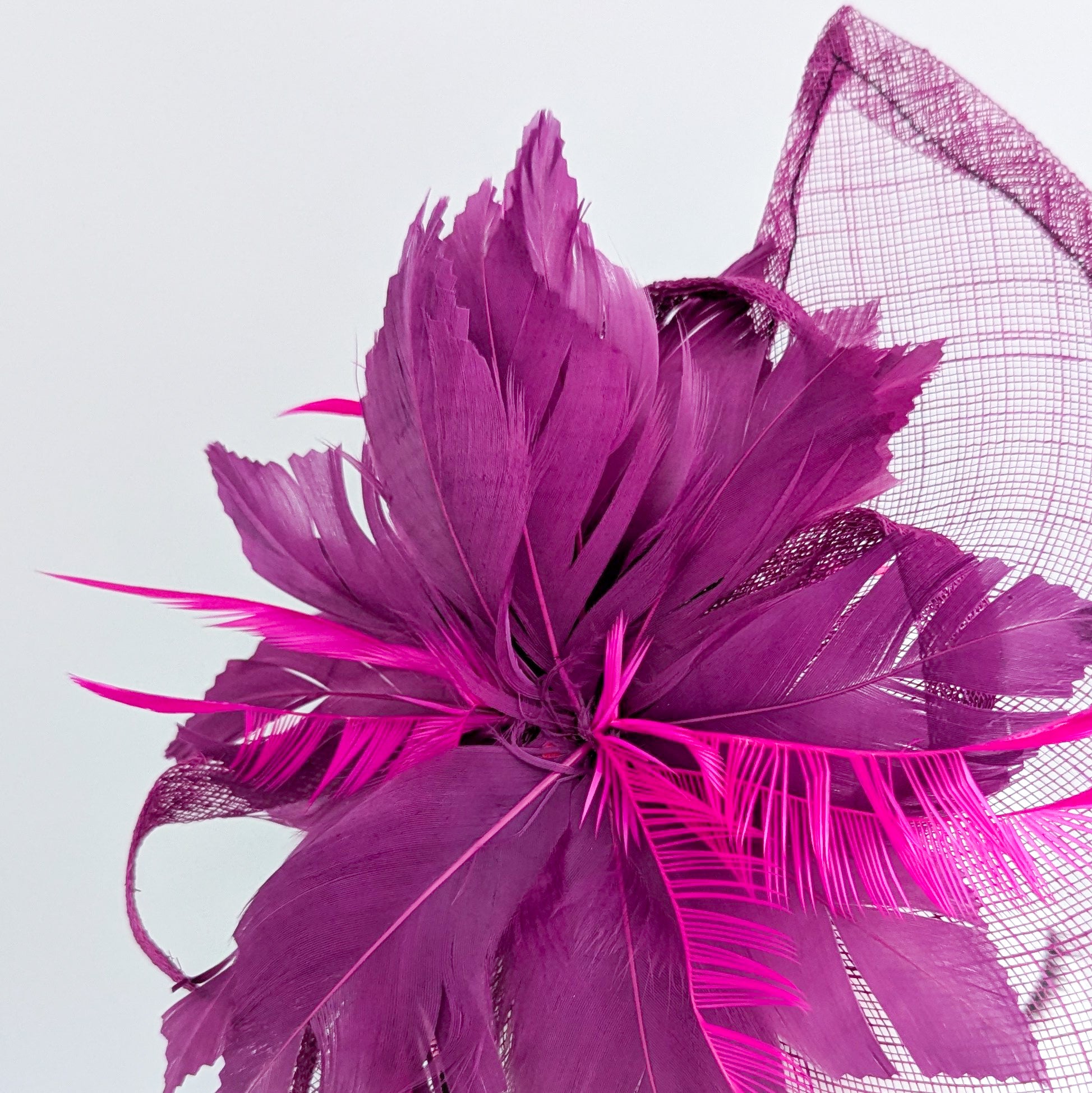 Magenta pink feather large teardrop fascinator hat