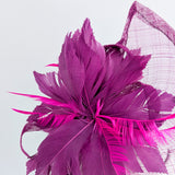 Magenta pink feather large teardrop fascinator hat