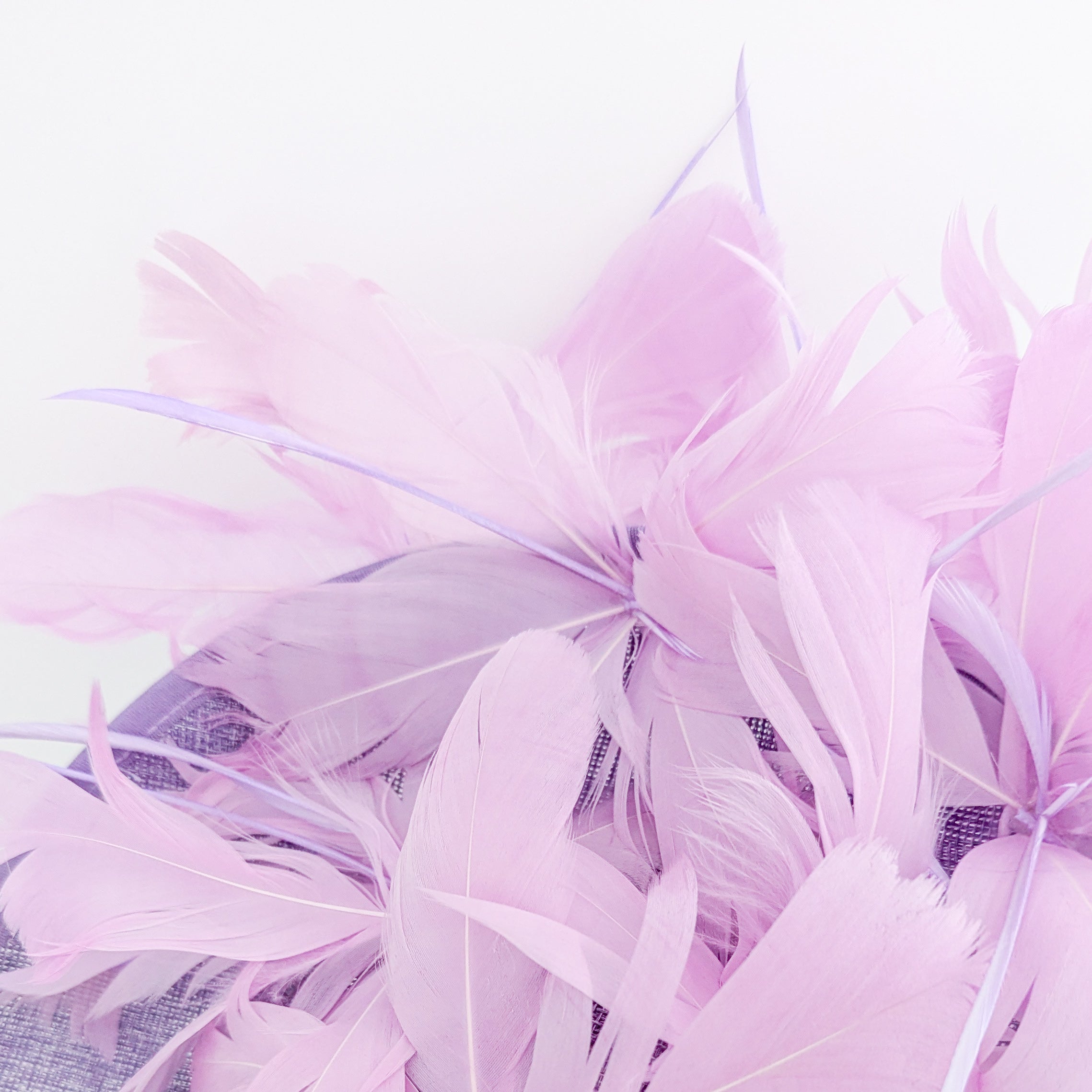 Lavender purple and lilac feather large saucer disc fascinator hat