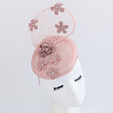 Dusty rose pink flower fascinator hat