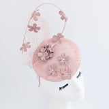 Dusty rose pink flower fascinator hat