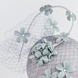 Aquamarine grey blue flower fascinator hat