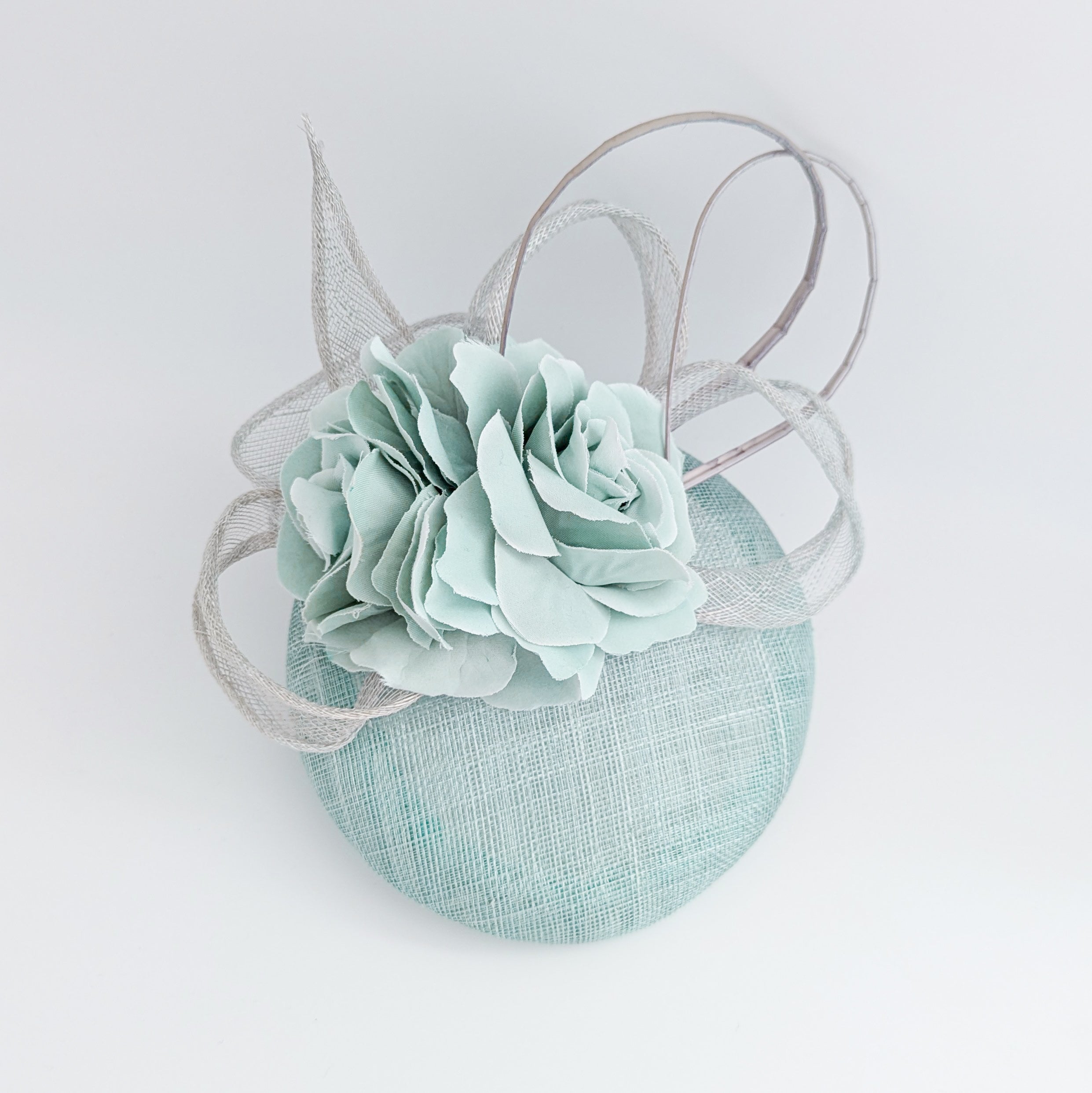 Aquamarine blue flower fascinator hat