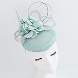 Aquamarine blue flower fascinator hat