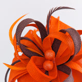 Orange brown feather fascinator disc saucer hat