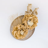 Caramel beige flower fascinator disc saucer hat