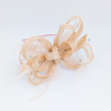 Light peach pink crystal feather fascinator hat